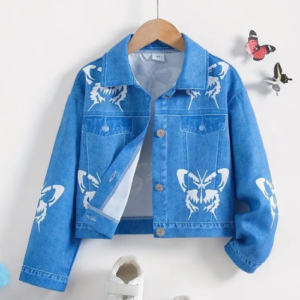 Veste en denim synthétique avec motif papillon et boutons sur le devant